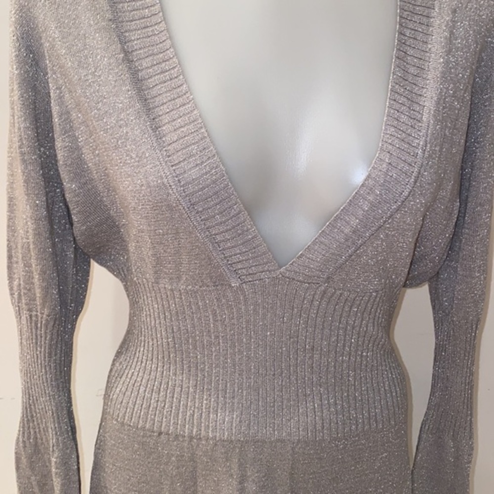 H&M sparkle glitter Deep v neck dress long sleeve sweater dress.